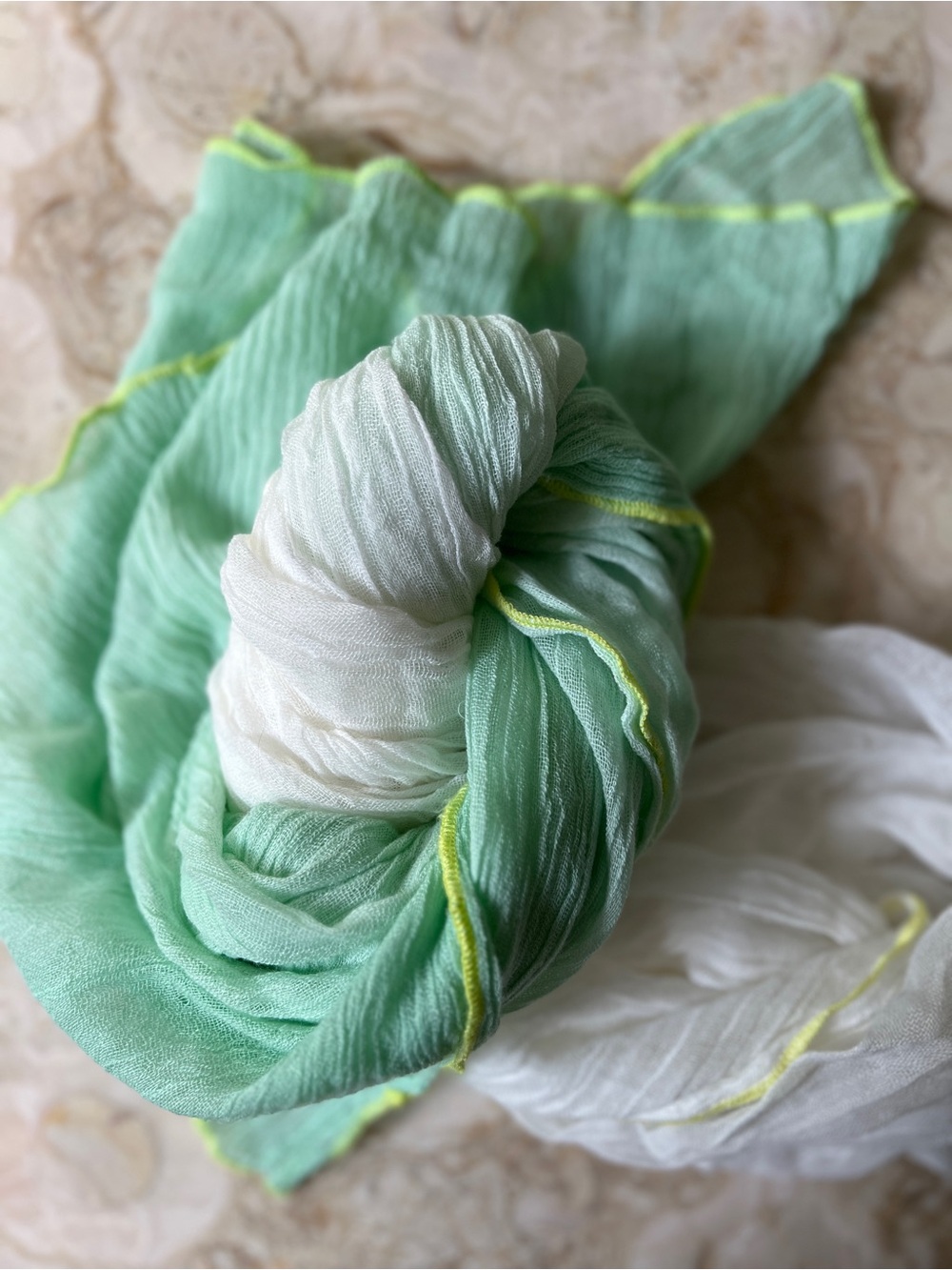 Betsey Johnson Mint Green Ombre Crinkle Scarf Shawl Lime Edge Ruffle Whimsical